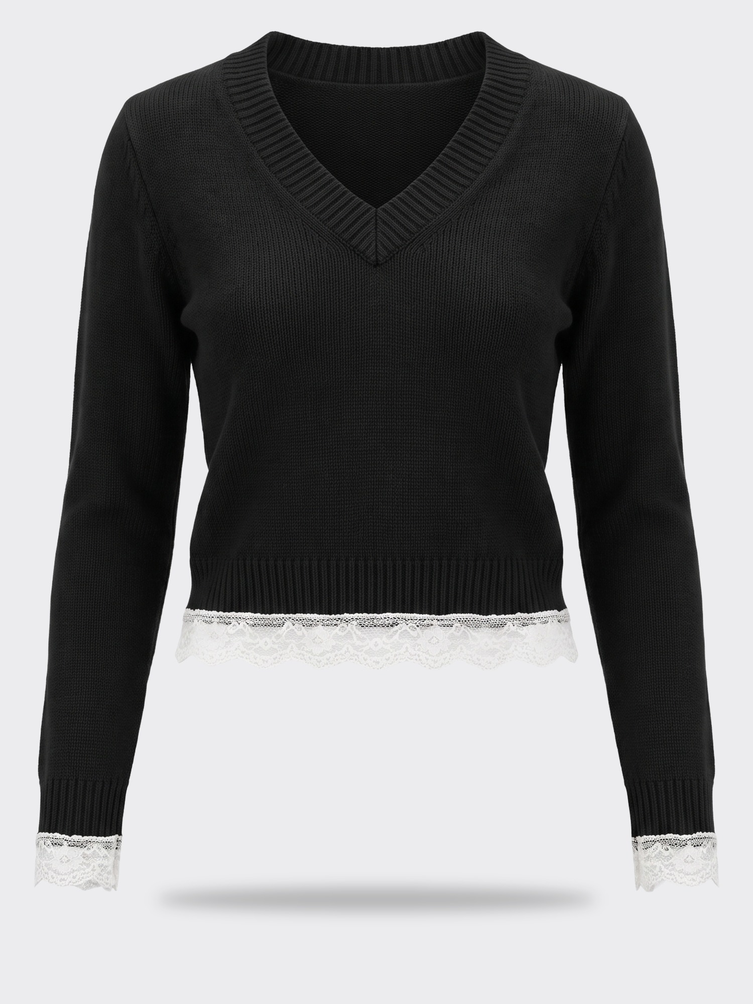 Blue Blush Lace Trim V Neck Sweater