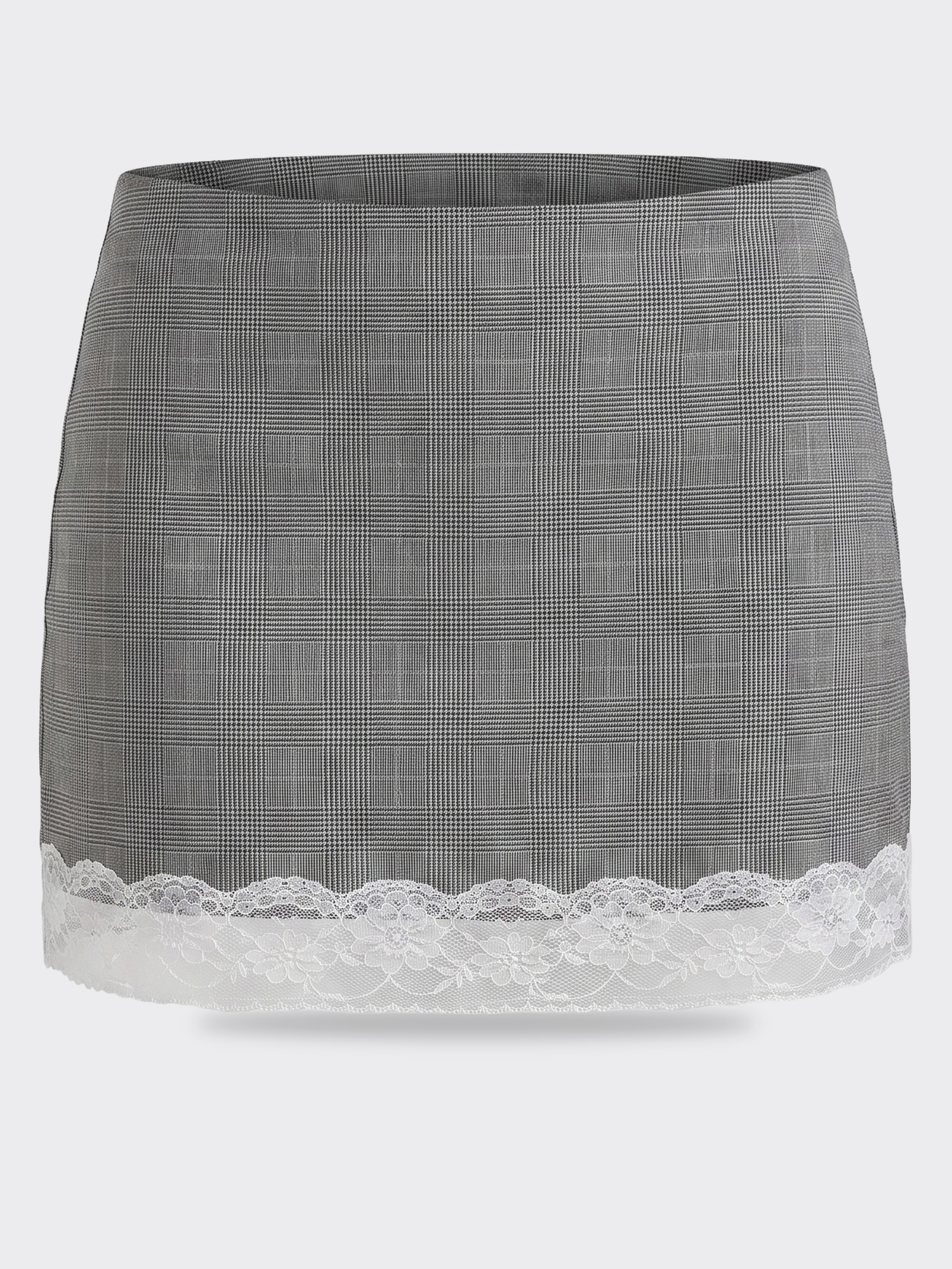 Blue Blush Plaid Skirt With Lace Trim