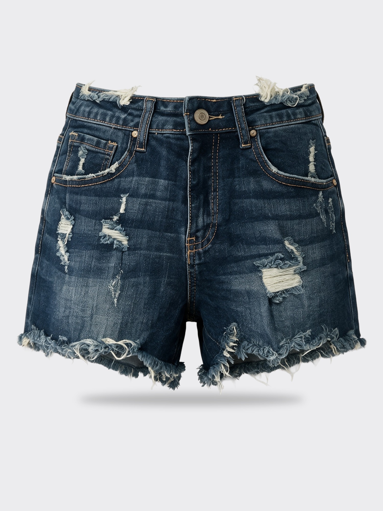 Dark Wash Freyed Mid Rise Short
