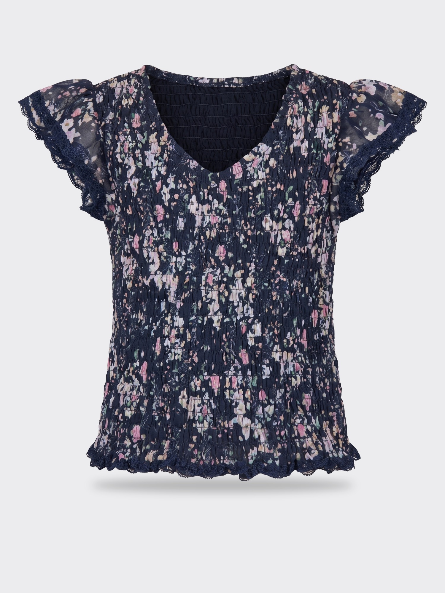 Flowers By Zoe Chiffon Flower Top W Lace