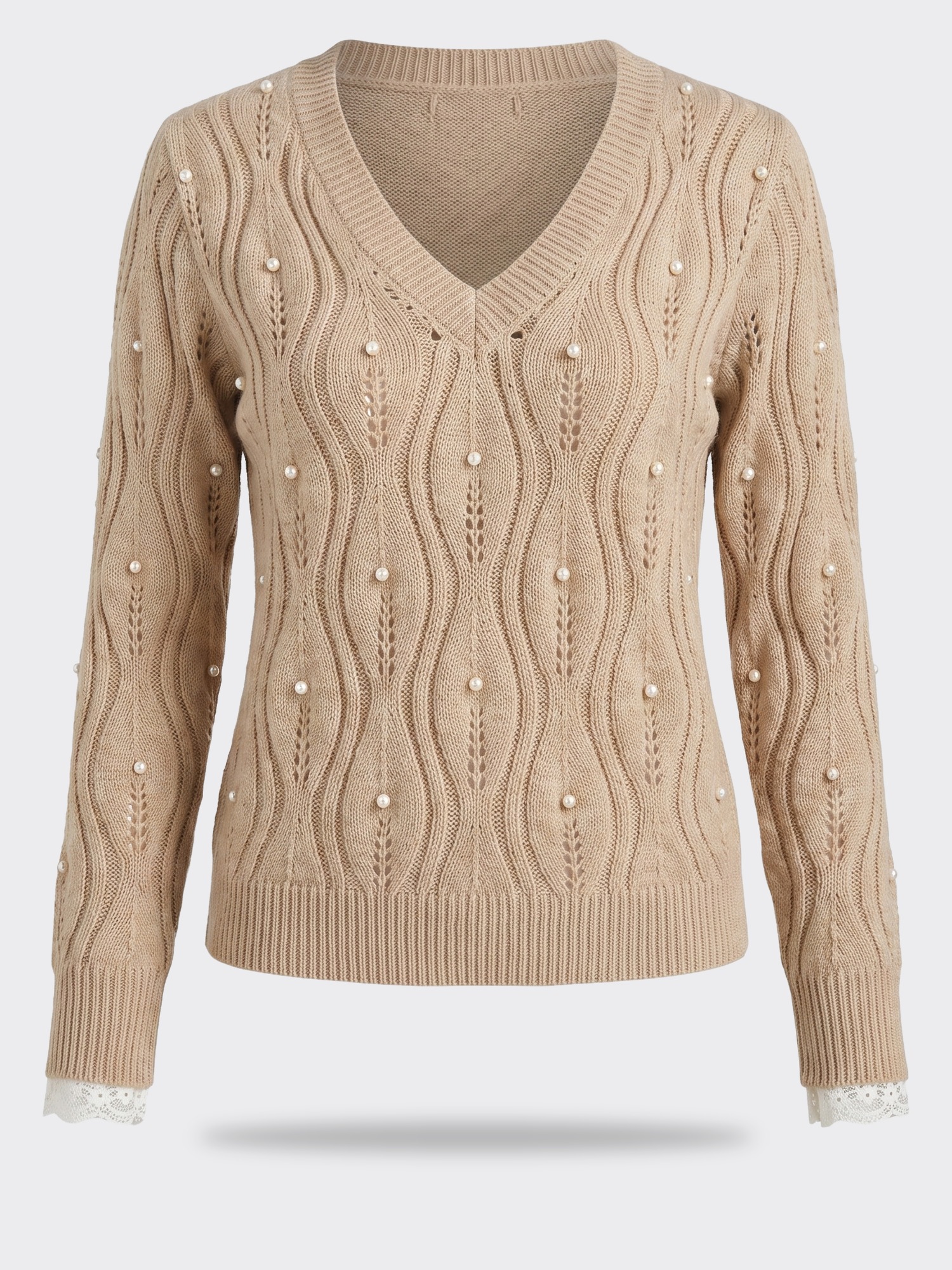Pearl Beaded Pointelle Sweater Lace Trim