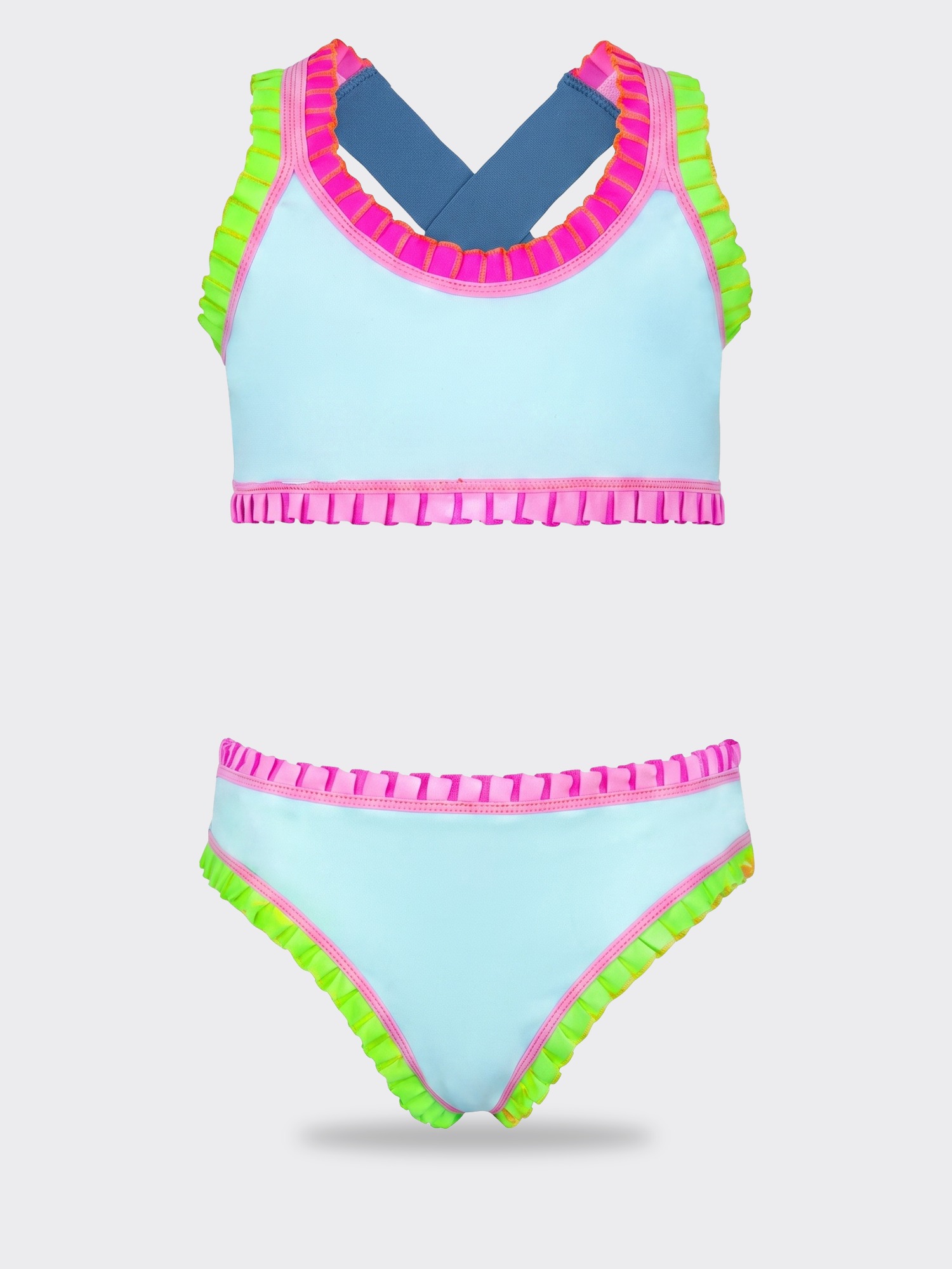 PQ Ice Blue Sporty Rainbow Embroidered Bikini